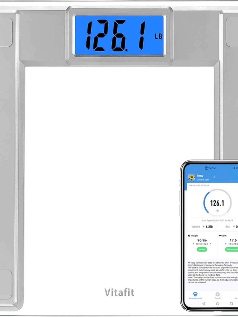 VITAFIT 550lb Digital Bathroom Scale for Body Weight and BMI